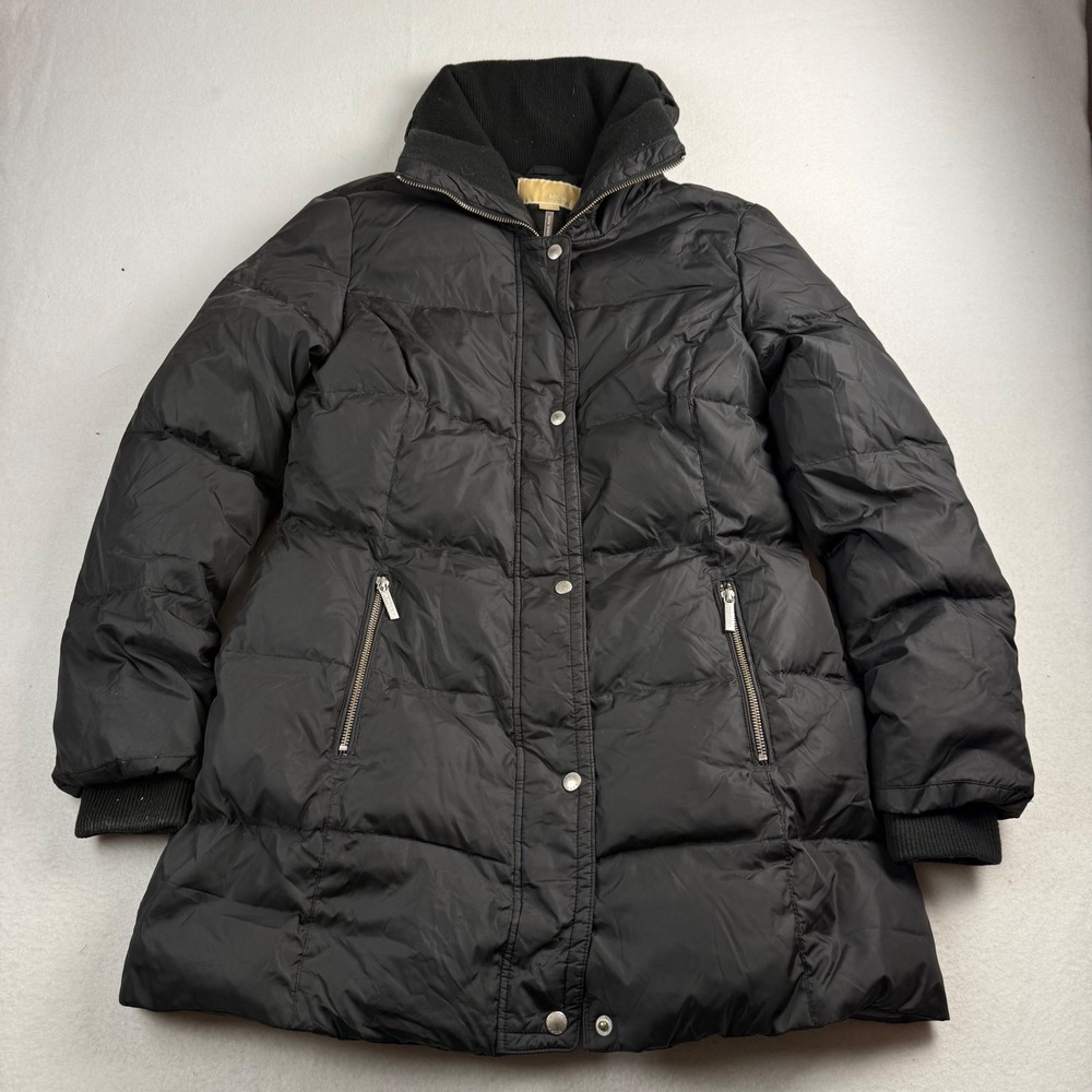 Michael‎ Michael Kors Womens Black Down Puffer Coat Quilted Mid Length Small